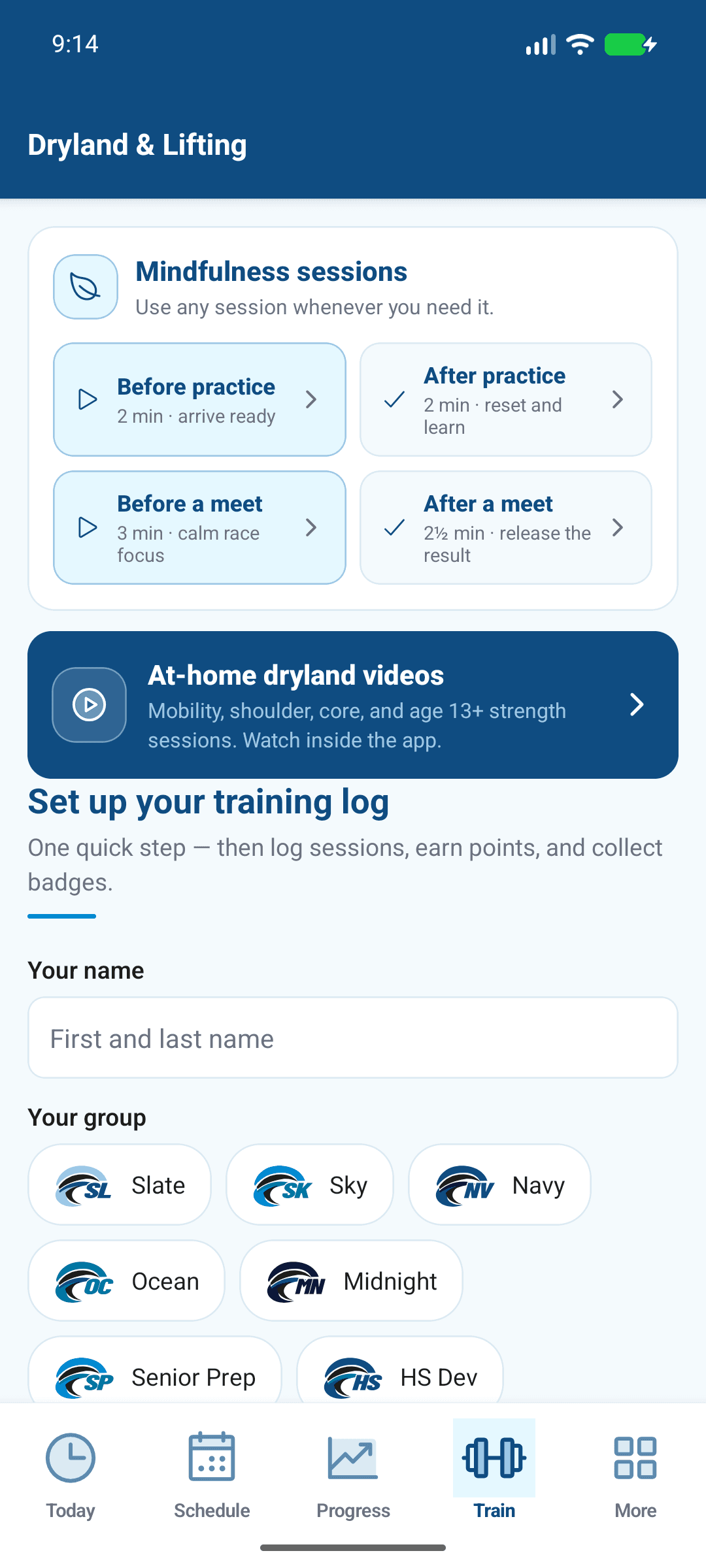 Train: four mindfulness sessions and the dryland library.